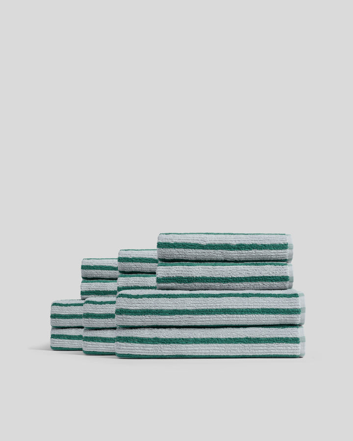 6+6 Organic Resort Stripe Bath Bundle - Sky with Malachite